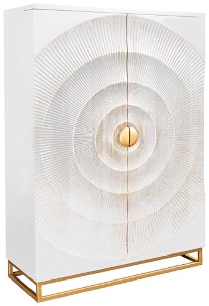 riess-ambiente Barschrank GOLDEN SUNSET 140cm weiß/gold- Mangoholz, handmade, 3D Front, Stauraum (Einzelartikel, 1-St) massive Hausbar - ideal für Wohnzimmer, Esszimmer & Essbereich