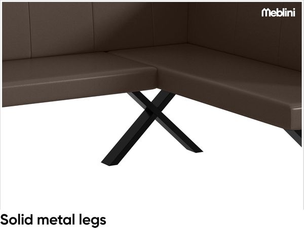 MEBLINI Eckbank für Esszimmer mit ausziehbarem Tisch - Küchenbank - Essecke - Sitzecke Küche - PETER - X-Beine 128x168x87cm Rechts - Braun Kunstleder/M Schwarz Hochgl. Bild 7