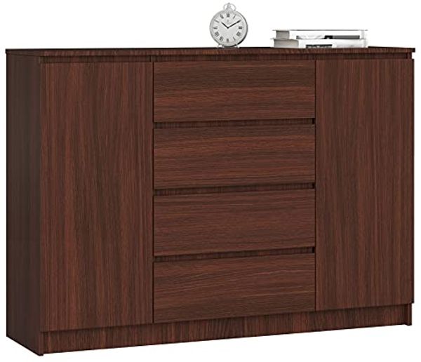 AKORD Kommode K 140 cm 4 Schubladen und 2 Türen | zum Wohnzimmer Schlafzimmer Arbeitszimmer | Modernes funktionales Design | Schichtstoffplatte Farbe Wenge