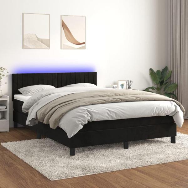 vidaXL Boxspringbett mit Matratze & LED Schwarz 140x200 cm Samt 3134527