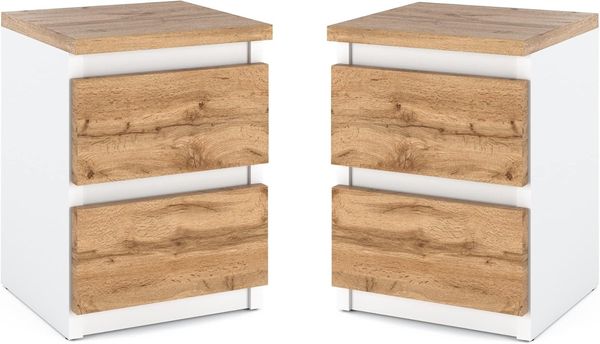 MRBLS Nachttisch 2er Set Nachtschrank Nachtkommode Modern Möbel mit Schubladen Kommode Holz Schubladenschrank für Ihr Schlafzimmer (Weiß Matt - Wotan) – 32,5 x 43 x 30 cm (B/H/T)