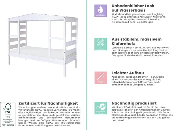 Hausbett "Lio" 90x200 Kiefer massiv weiß Bild 3