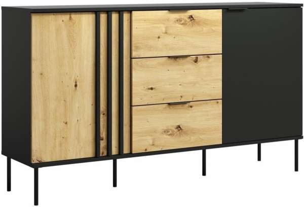 Vente-unique - Sideboard mit 2 Türen & 3 Schubladen - Weiß & Holzfarben - TUNALO
