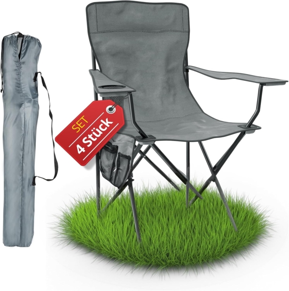 Stagecaptain Campingstuhl "Chiller" Campingsessel mit Getränkehalter in der Armlehne (4 St), Gartenstuhl faltbar, Anglersessel, Faltstuhl, Strandstuhl inkl. Tasche