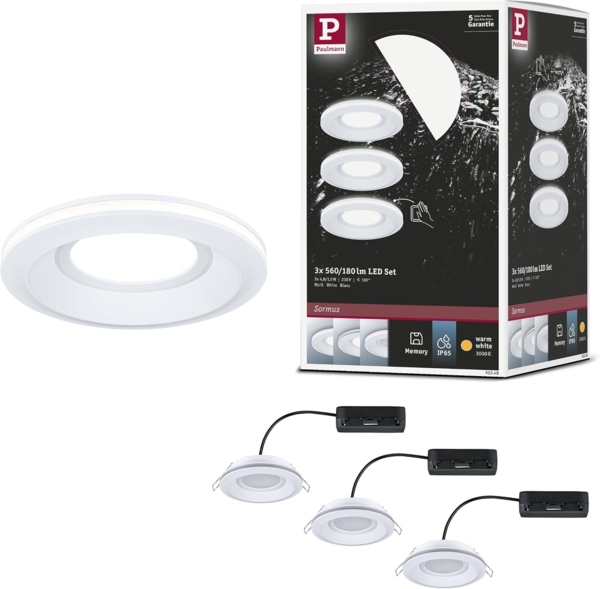 Paulmann 92248 LED Einbauleuchte Sormus 10cm 3er-Set IP65 rund weiß