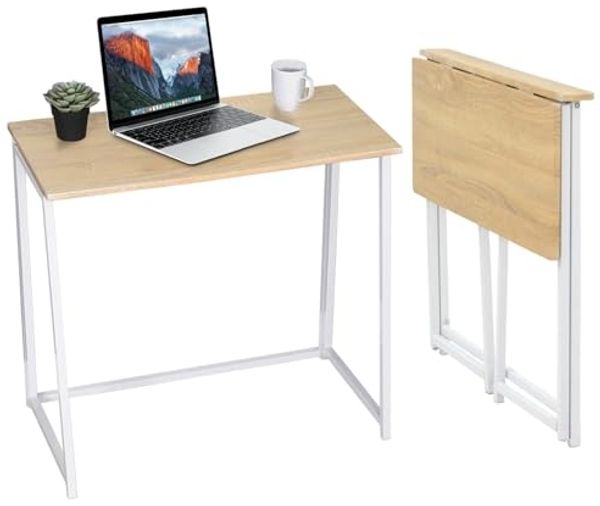 MEUBLE COSY Faltbar Tisch Schreibtisch Kleiner Klappbar Computertisch Laptoptisch fürs Büro, Wohnzimmer, Homeoffice, Einfacher Aufbau, Skandinavisch-Design, Eiche