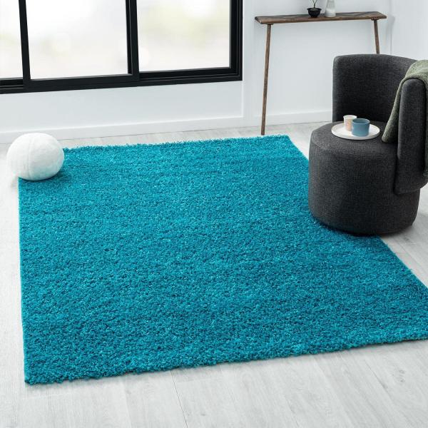 VIMODA Teppich Prime Shaggy Hochflor Langflor Einfarbig Modern Türkis für Wohnzimmer, Schlafzimmer, küche, Maße:Ø 200 cm Rund Bild 3
