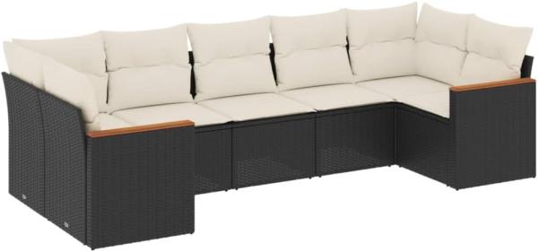 vidaXL 7-tlg. Garten-Sofagarnitur mit Kissen Schwarz Poly Rattan 3258668