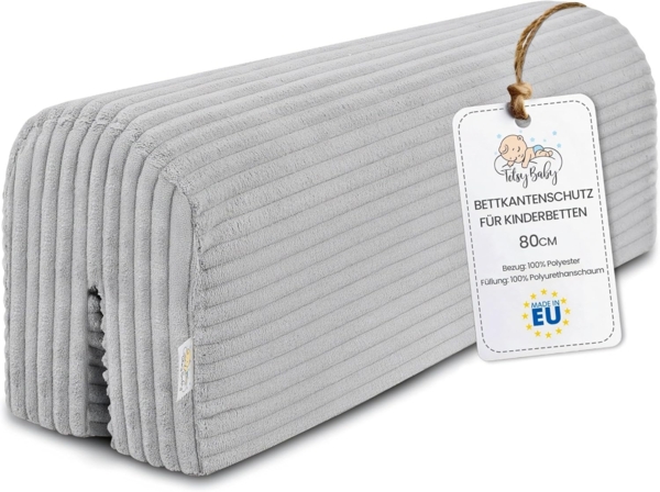 Bettkantenschutz für Kinderbetten 80 cm - Schutz für Bettrahmen Baby Bett rausfallschutz für boxspringbett bettgitter mit Bezug Kantenschutz Kinder Babybett Hellgrau