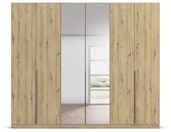 Rauch Möbel Alabama, Kleiderschrank, Garderobenschrank, 6-türig, Spiegel, Zubehör Classic, 3 Kleiderstangen, 9 Einlegeböden, Farbe Eiche Artisan, Holz, Griff Grau metallic, 271 x 229 x 54 cm Bild 6