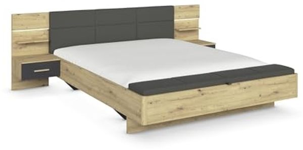 Bettanlage >Mosbach< in Eiche Artisan / basalt / grau - 265x93x245 (BxHxT)