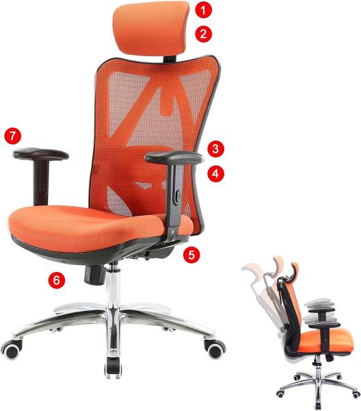 Bürostuhl HWC-J86, Schreibtischstuhl, ergonomisch, verstellbare Lordosenstütze 150kg belastbar ~ ohne Fußstütze, orange