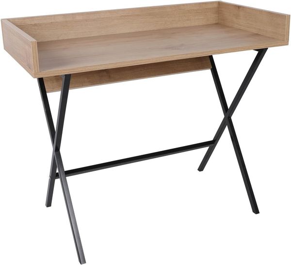 Modern Study Desk, Oak & Black, 100 x 50 x 89 cm | 100% Melamine Coated Particle Board, 18 mm Thick, Sturdy Metal Legs | Stylish Industrial & Scandinavian Design
