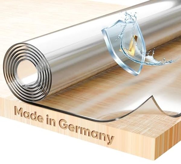 Glasklar Folie 2 mm + abgeschrägte Kante, Größe wählbar 75x60 cm, Wunschmaß transparente Tischdecke Tischschutz, Made in Germany