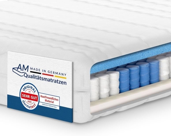 AM Qualitätsmatratzen Orthopädische 7-Zonen Taschenfederkernmatratze 160x200 cm - H2 Matratze - Made in Germany