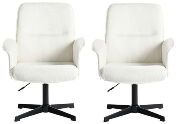 MEUBLE COSY Bürostuhl 2er Ergonomisch Schreibtischstuhl mit höhenverstellbar Armlehnen 360° Drehbar Schminkstuhl Sessel für Büro Wohnzimmer Schlafzimmer Vanity, Bouclé Frottier, Weiß