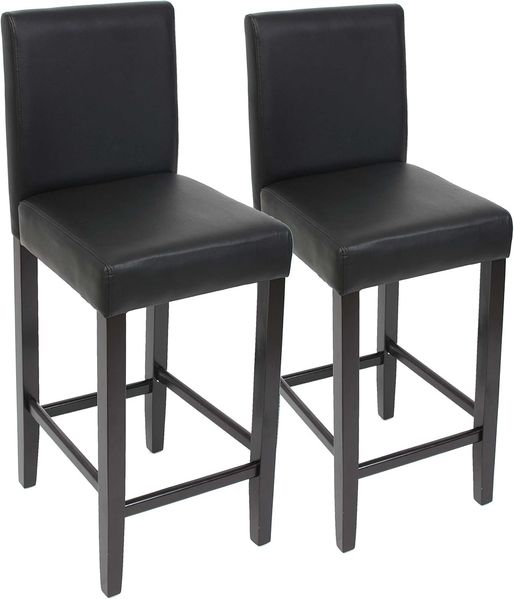 PROREGAL® Barhocker 2er-Set Barhocker gepolstert mit Lehne Kunstleder Schwarz, Bequem, sicher und modern mit pratischer Fußablage