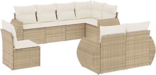 vidaXL 8-tlg. Garten-Sofagarnitur mit Kissen Beige Poly Rattan 3253975