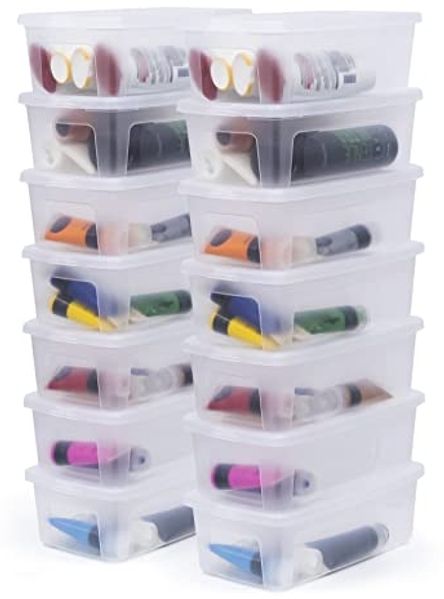 Iris Ohyama Vielseitige Aufbewahrungsboxen, 5L, 14er-Set, Transparent, Deckel leicht schließbar, Stapelbar, Plastik, Für Schrank, Regale, Klassenzimmer, Organisation, Kunstbedarf, Schuhe, MCB-5