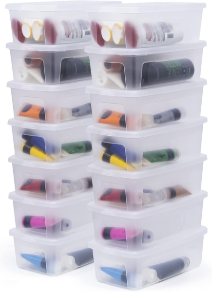 Iris Ohyama Vielseitige Aufbewahrungsboxen, 5L, 14er-Set, Transparent, Deckel leicht schließbar, Stapelbar, Plastik, Für Schrank, Regale, Klassenzimmer, Organisation, Kunstbedarf, Schuhe, MCB-5 Bild 1