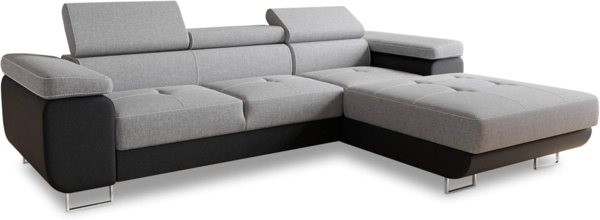 Ecksofa Divo mit Schlaffunktion, Bettkasten und einstellbare Kopfstützen (Schwarz + Grau (Soft 011 + Sawana 21), Ecksofa Rechts)