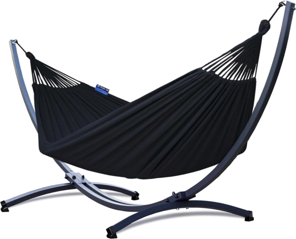 Potenza Hängematte mit Gestell – 220kg für 2 Personen, Hängematte- 220x160, 200kg, Cocoon XXL Schwarz