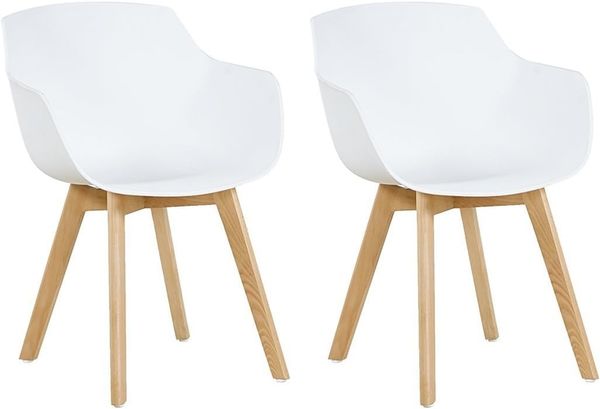 H. J WeDoo 2er-Set Wohnzimmerstuhl Esszimmerstuhl mit Armlehne und Buchenholz Retro Design Stuhl für Büro Lounge Küche Wohnzimmer (Weiß)