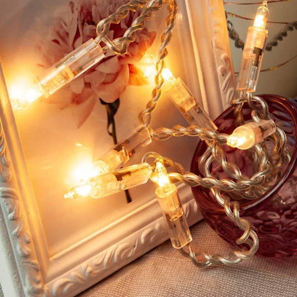 hellum Innen Lichterkette mit 10 Warmweiß Lichter, Weihnachtsdeko modern transparentes Kabel mit Schalter 1,355, Deko Wohnzimmer, < 59 lm, Tannenbaum Beleuchtung, Weihnachten Dekoration 831160