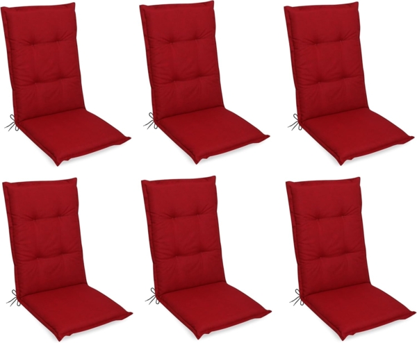 Gardissimo Hochlehnerauflage Premium rot 6 er Set Gartenstuhl Auflagen Kissen Polster Hochlehner, (Spar-Set, 6 St, für Hochlehner-Stühle UV-beständig inkl. Bindebänder und Haltebänder)