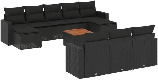 vidaXL 11-tlg. Garten-Sofagarnitur mit Kissen Schwarz Poly Rattan 3224340