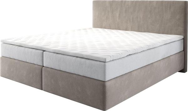 Boxspringbett Dream-Well 180x200 cm Mikrofaser Beige mit TFK Matratze und Visco Topper