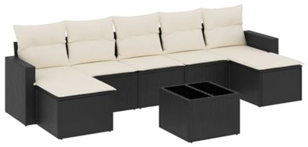 vidaXL 8-tlg. Garten-Sofagarnitur mit Kissen Schwarz Poly Rattan 3251683