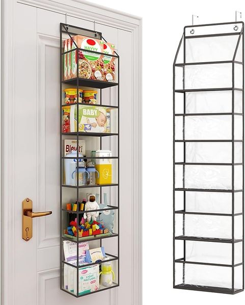 BAKAJI Organizer mit 5 Türregalen mit Metallhaken und transparenten PVC-Regalen, platzsparend, Mehrzweck-Regal, geräumig, Regal für Badezimmer, Schlafzimmer, Büro, Kinderzimmer (schwarz)