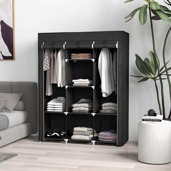 HOMCOM Stoffschrank Faltschrank, Faltbare Garderobe aus Vliesstoff (Kleiderschrank, 1-St, Tücherschrank) Schwarz, 125 x 43 x 162,5 cm Bild 2