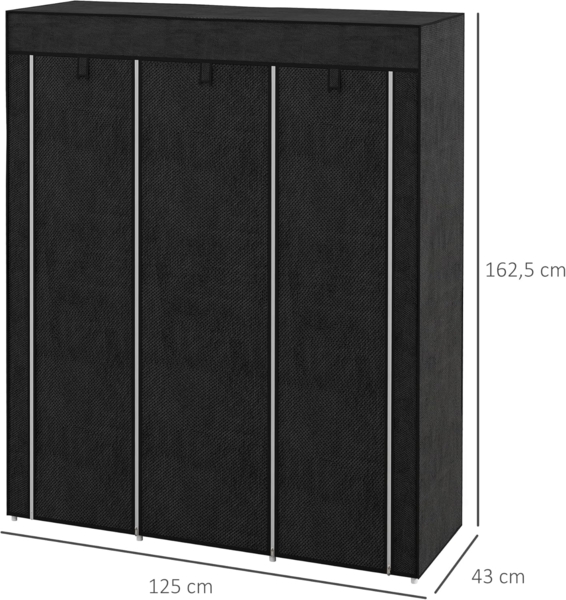 HOMCOM Stoffschrank Faltschrank, Faltbare Garderobe aus Vliesstoff (Kleiderschrank, 1-St, Tücherschrank) Schwarz, 125 x 43 x 162,5 cm Bild 7
