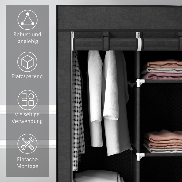 HOMCOM Stoffschrank Faltschrank, Faltbare Garderobe aus Vliesstoff (Kleiderschrank, 1-St, Tücherschrank) Schwarz, 125 x 43 x 162,5 cm Bild 5