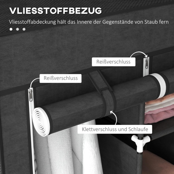 HOMCOM Stoffschrank Faltschrank, Faltbare Garderobe aus Vliesstoff (Kleiderschrank, 1-St, Tücherschrank) Schwarz, 125 x 43 x 162,5 cm Bild 4