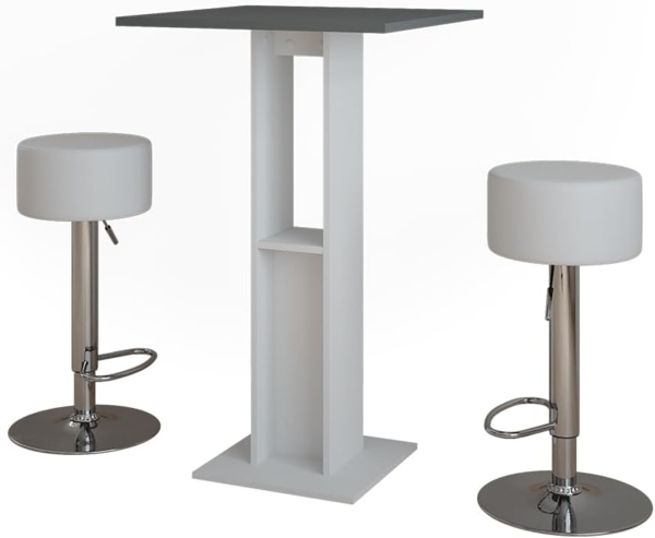 Bartisch-Set Repose Weiß/Anthrazit 65 x 65 cm mit 2 Barhockern Vicco
