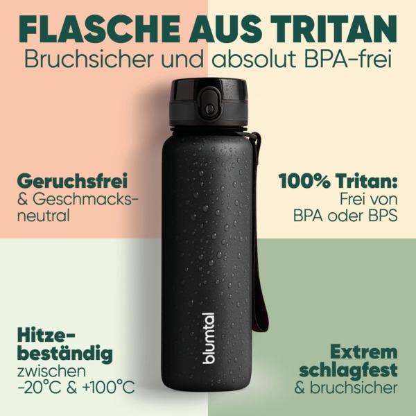 Blumtal Trinkflasche auslaufsichere Trinkflasche Sport + 1-Klick-Verschluss, BPA-freie Wasserflasche mit Sieb - spülmaschinenfest Bild 4