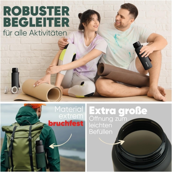 Blumtal Trinkflasche auslaufsichere Trinkflasche Sport + 1-Klick-Verschluss, BPA-freie Wasserflasche mit Sieb - spülmaschinenfest Bild 7