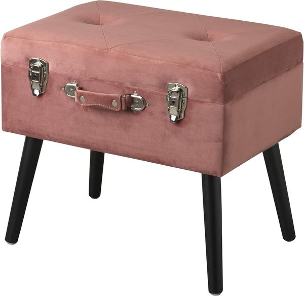 Baroni Home Hocker mit Stauraum, Samt, Holzbeine, 50 x 35 x 46 cm, Puderrosa