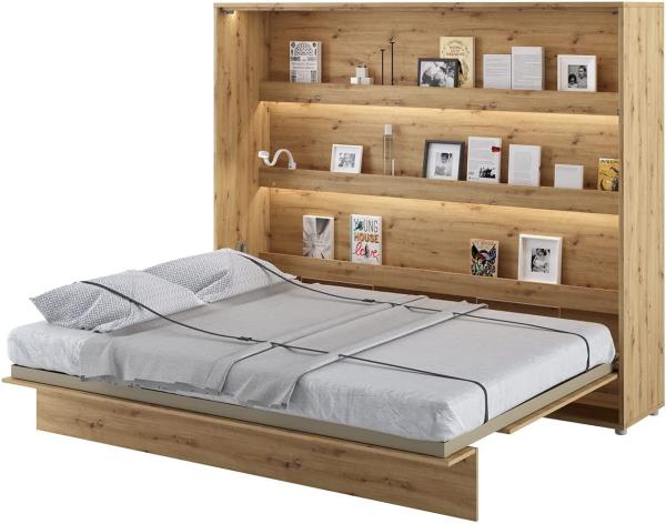 MEBLINI Schrankbett Bed Concept - BC-14 - 160x200cm Horizontal - Artisan Eiche mit Matratze - Wandbett mit Lattenrost - Klappbett mit Schrank - Wandklappbett - Murphy Bed - Bettschrank