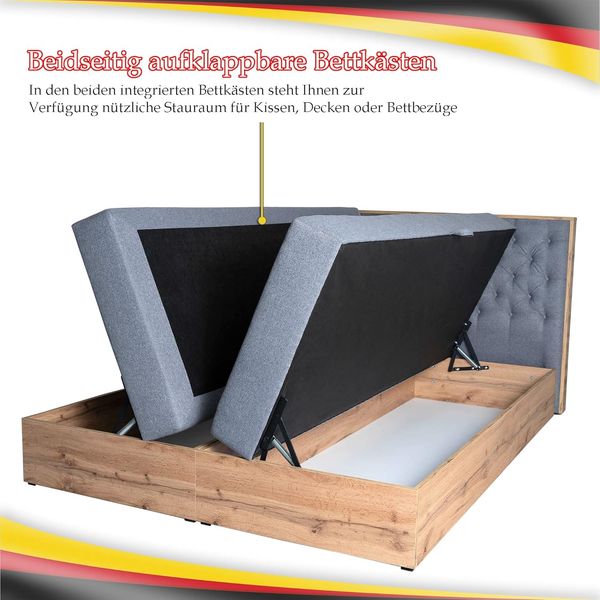 Boxspringbett Doppelbett LOFT 3 - Das perfekte Bett für Ihr Schlafzimmer. 160x200 cm Bett mit Bonellmatratze, mit Bettkasten für Bettwäsche und Topper. Bett mit Kopfteil. (LOFT 3 GRÜN, 160x200) Bild 5