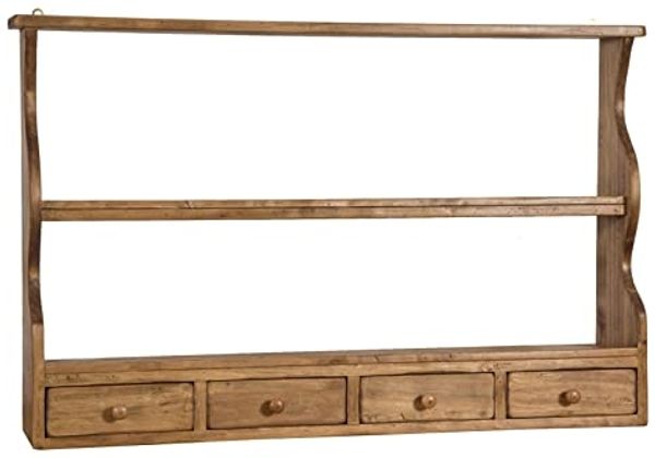 Biscottini Wandregal aus Holz 107,5 x 18,5 x 68 cm | Küchenregal für die Wand, natürliches Finish | Wandregal Made in Italy
