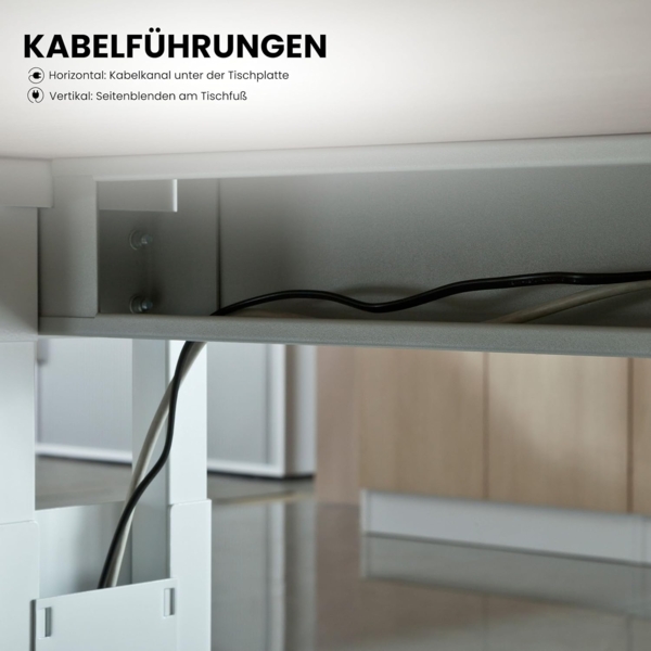 bümö höhenverstellbarer Schreibtisch O-Serie 180x80 cm in Eiche, Gestell in weiß - großer PC Tisch für's Büro manuell höhenverstellbar, Computertisch verstellbar, OS-19-E-W Bild 8