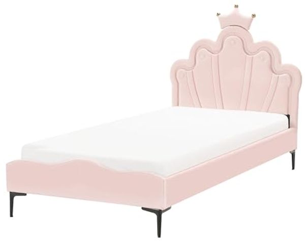 Kinderbett Krone Samtstoff RUBIAN 90 x 200 cm mit LED-Beleuchtung Rosa