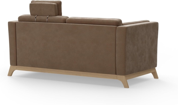 Cavadore 2,5er-Sofa Vida / 2,5-Sitzer Couch im trendigen Design mit massivem Holzrahmen in Buche, Kopfstütze mit Kuschelkissen / 183 x 84 x 93 / Mikrofaser, Hellbraun Bild 4