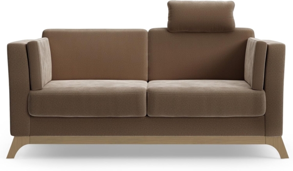 Cavadore 2,5er-Sofa Vida / 2,5-Sitzer Couch im trendigen Design mit massivem Holzrahmen in Buche, Kopfstütze mit Kuschelkissen / 183 x 84 x 93 / Mikrofaser, Hellbraun Bild 6