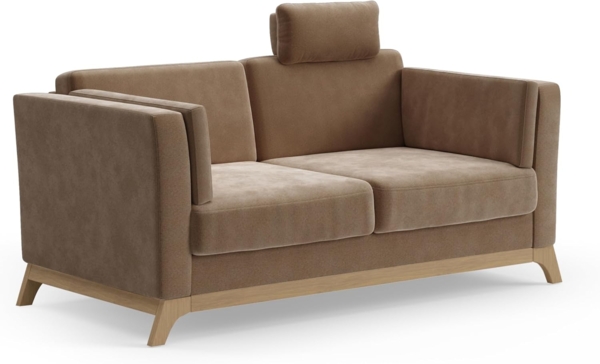 Cavadore 2,5er-Sofa Vida / 2,5-Sitzer Couch im trendigen Design mit massivem Holzrahmen in Buche, Kopfstütze mit Kuschelkissen / 183 x 84 x 93 / Mikrofaser, Hellbraun Bild 1