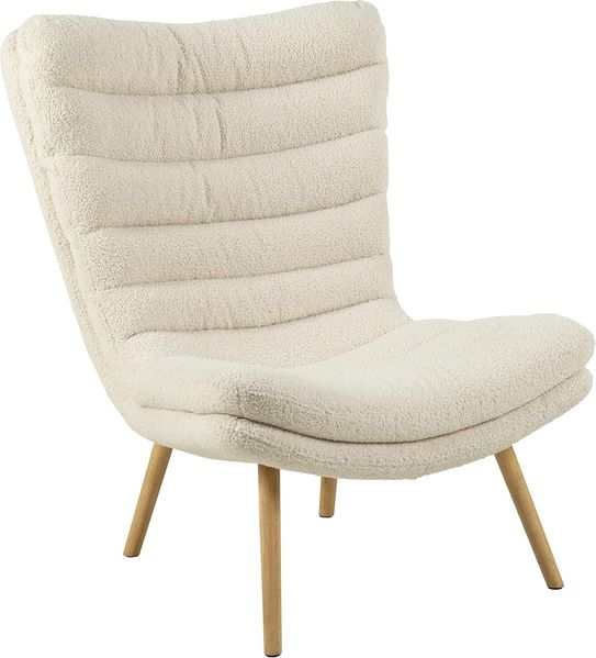 AC Design Furniture Grady Loungestuhl in Cream, Polsterstuhl in Weicher Teddy-Optik und Holzbeinen, Ohrensessel im Modernen Skandinavischen Retro Stil für Wohnzimmer, Schlafzimmer, Büro